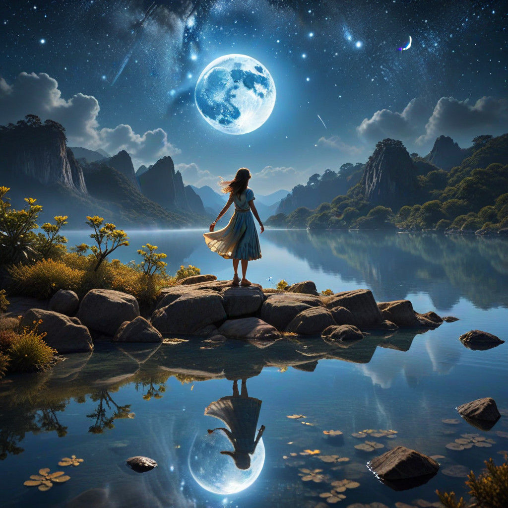 Ethereal Goddess Rises Above Rocky Mountain with Celestial B...