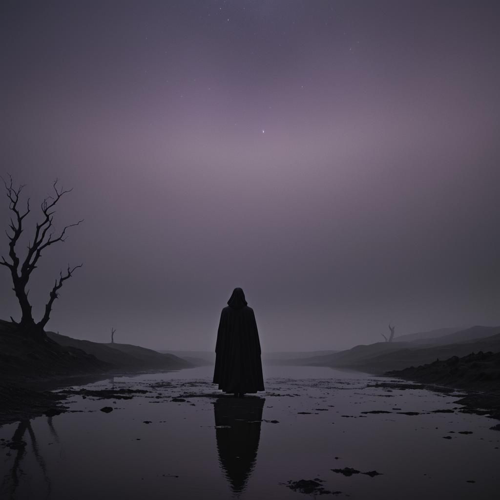 Ethereal Shadow Figure in a Dark, Vast Expanse
