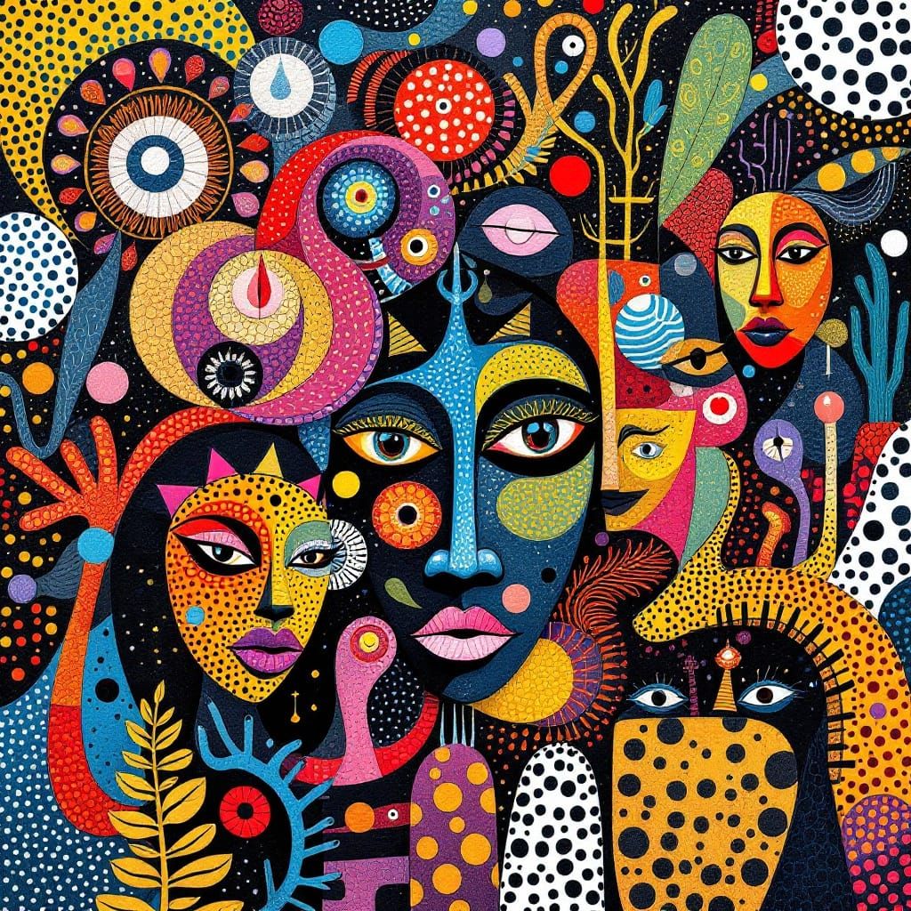Vibrant Cubist Patterns Inspired by Yayoi Kusama and Surreal...