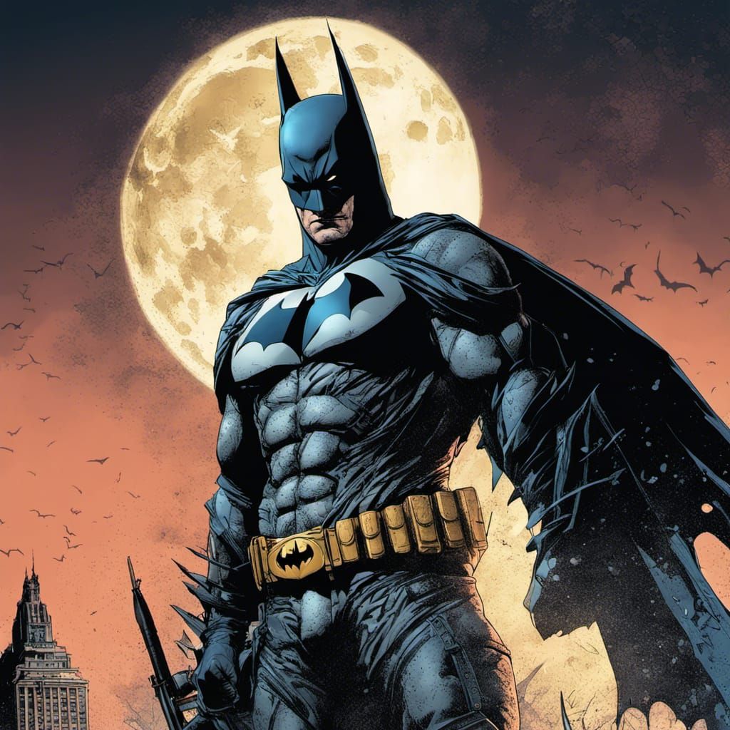 Batman Dark Knight Moonlight Illustration in Comic Book Styl...