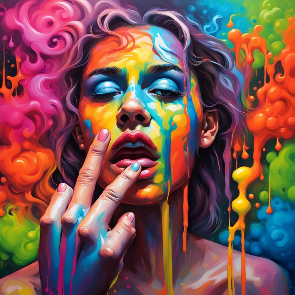 Muses Finger Painting with Rainbow Neon Paints