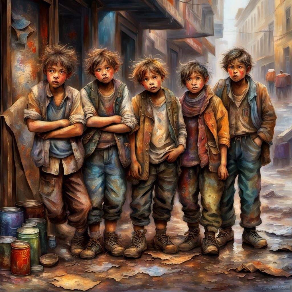 Street Urchins Building a Home in Photorealistic Style