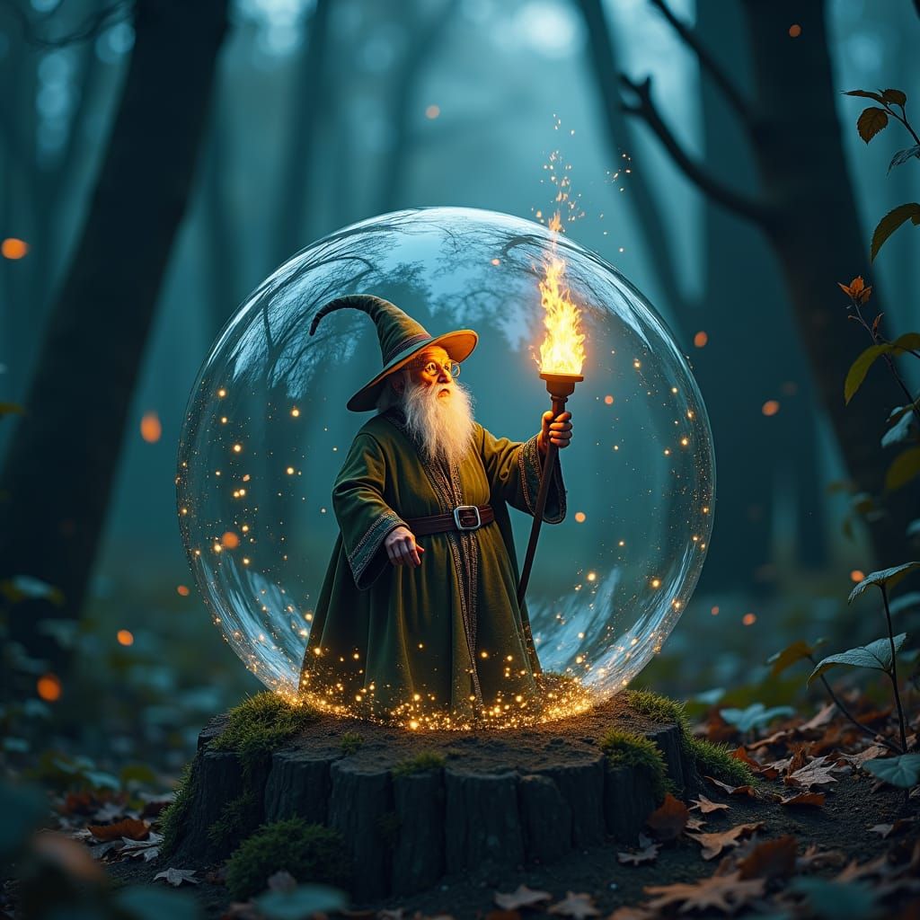 Magic Forest in Glass Orb with Wizard