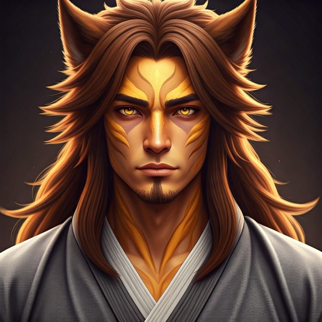 Majestic Anime Warrior with Ancient Wisdom