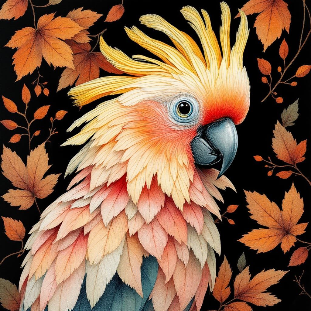 Vibrant Collage Art of a Cockatoo in Fall Colors
