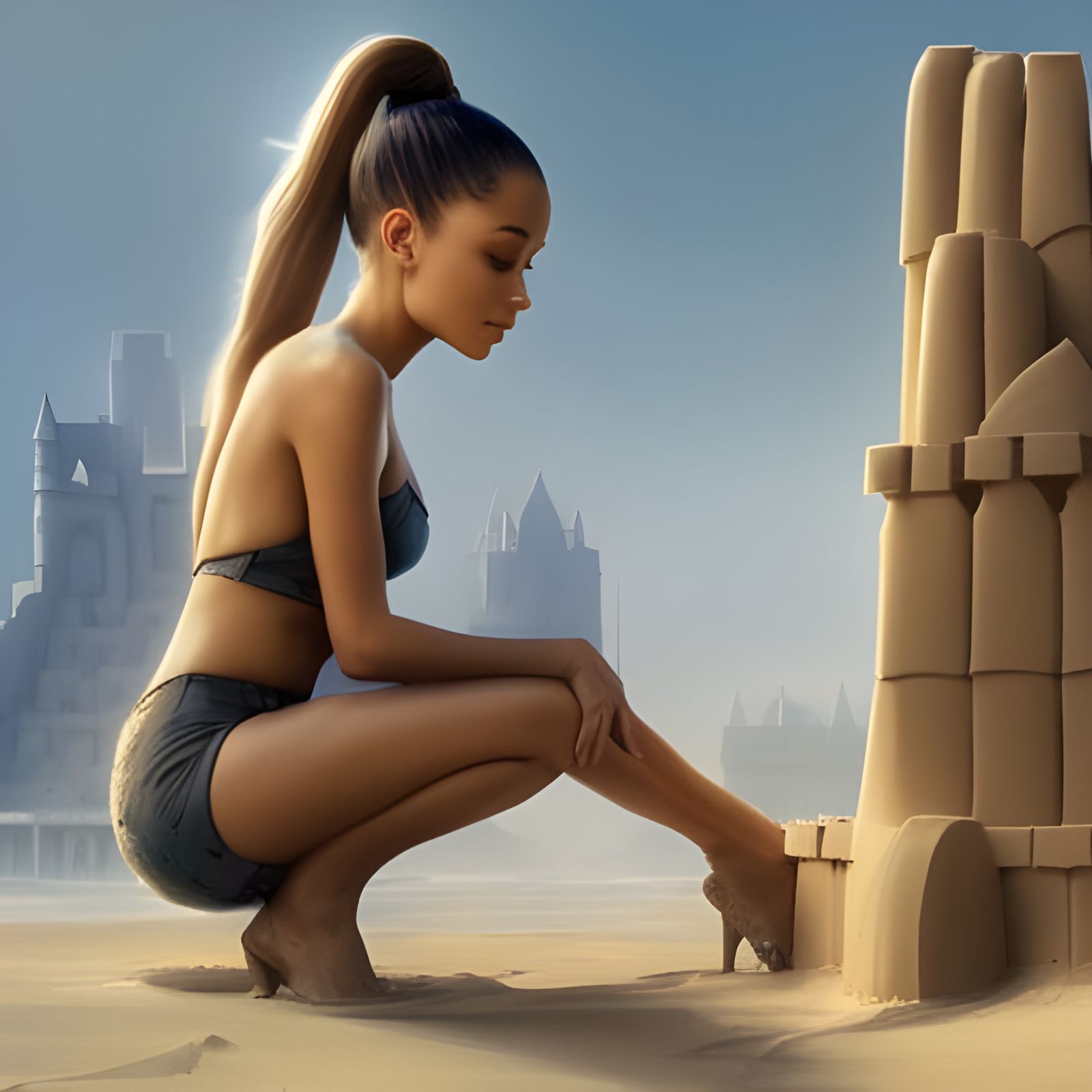 Ariana Grande Building Sandcastle: Digital Art