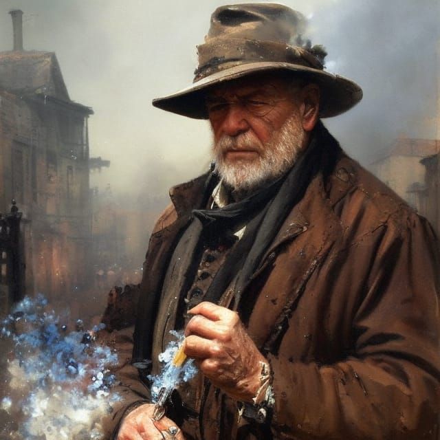 Victorian Man Smoking, Detailed Portrait