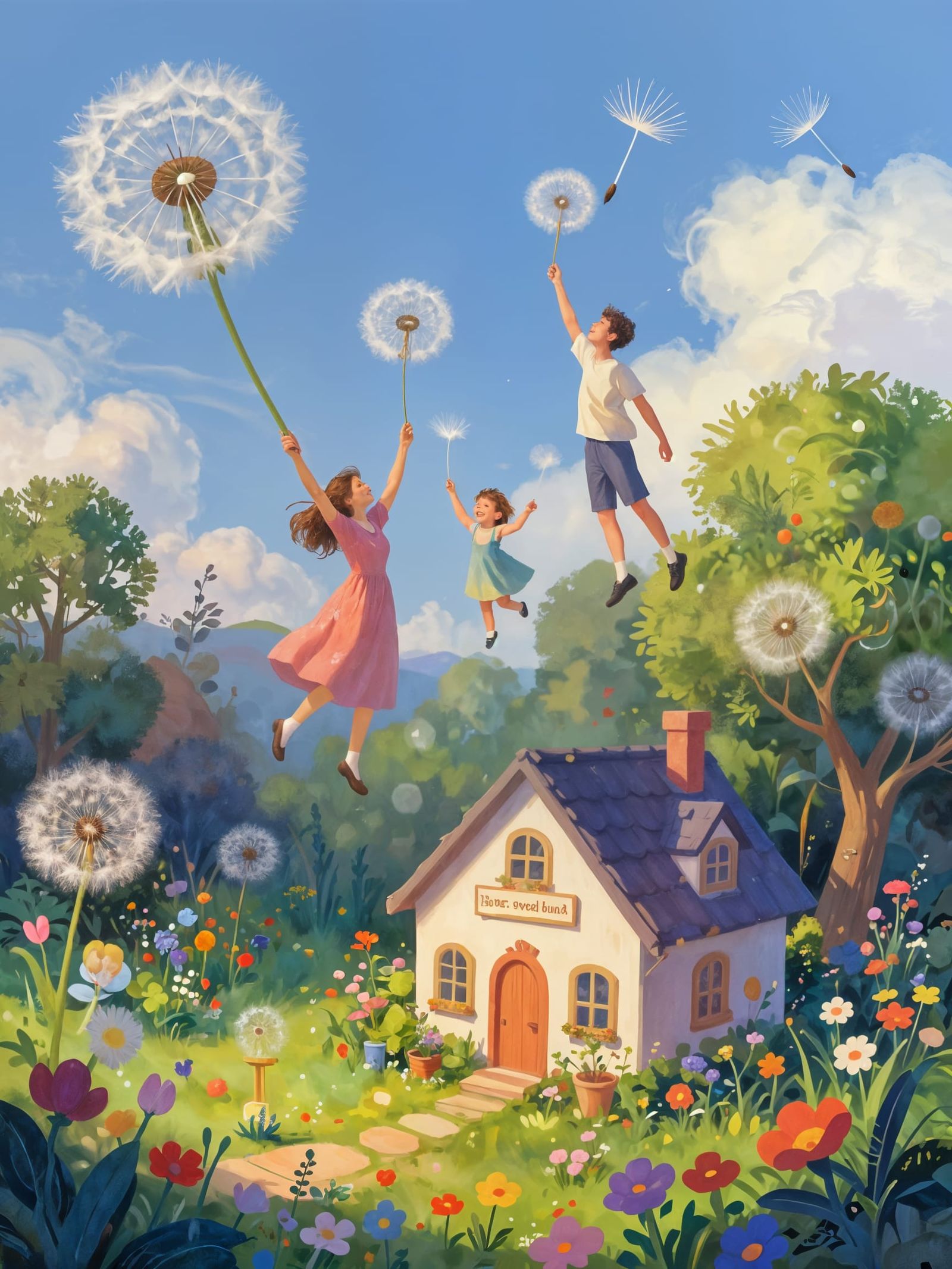 Family Flies Dandelion Seeds To Dreamlike Home