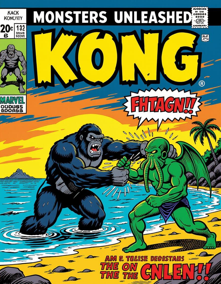 King Kong vs Cthulhu Comic Cover in Jack Kirby Style