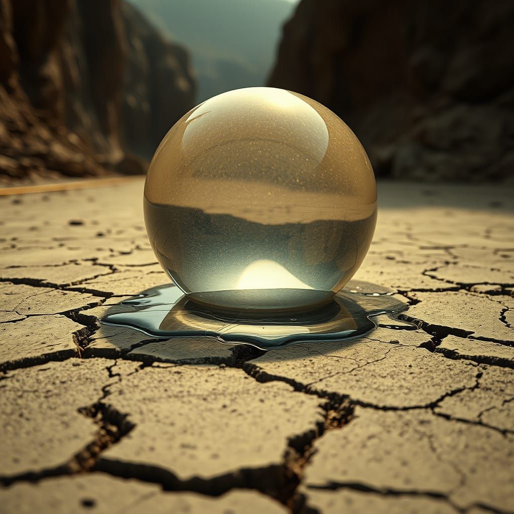 Ethereal Spherical Form Frozen in Post-Apocalyptic Ruin