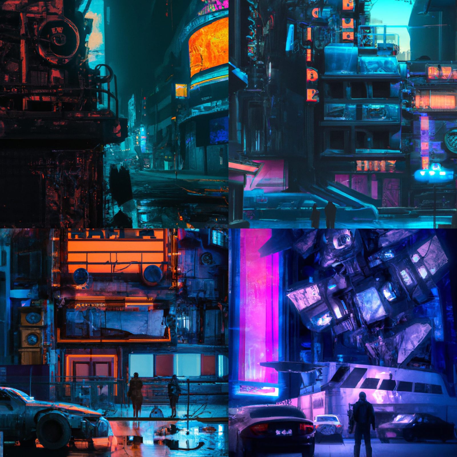 Cyberpunk Cityscape with Neon Lights and Futuristic Ruin
