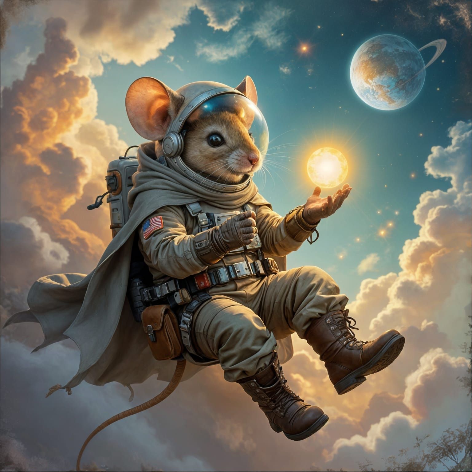Anthropomorphic Mouse Astronaut in Space, Fantasy Art