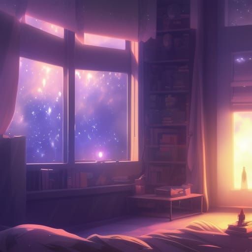 Starry Night Light in Ghibli Anime Style