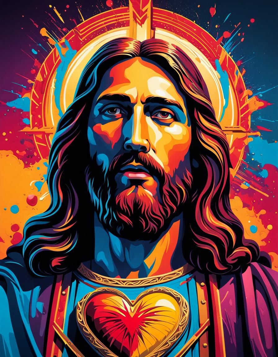 Jesus Sacred Heart Portrait in Graffiti Style