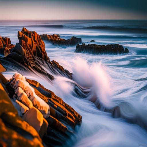 Hyperrealistic Miniature Ocean Coast at Golden Hour