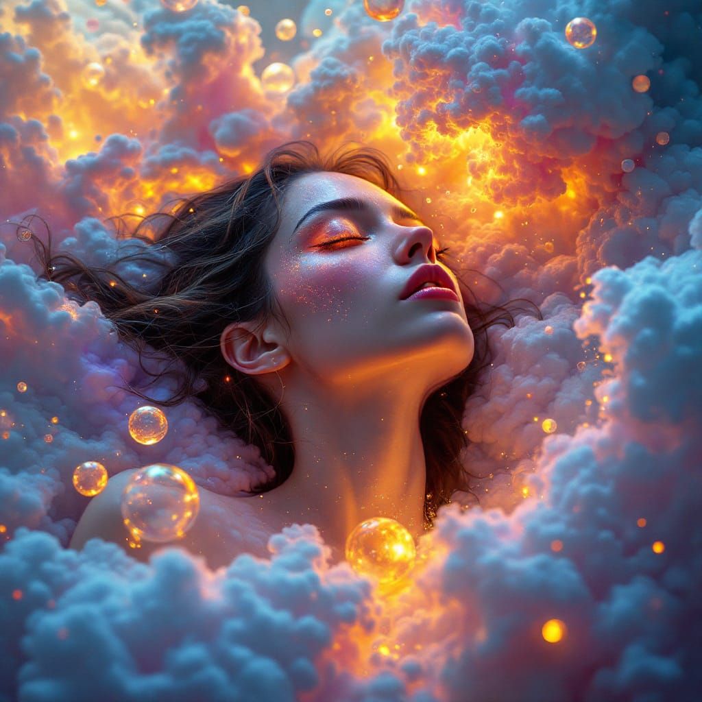 Ethereal Woman Dreaming in a Futuristic Style