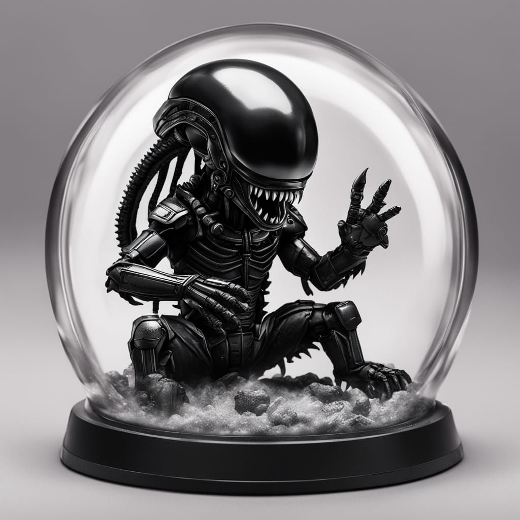 Realistic Gashapon Capsule Holding a Xenomorph Chibi in Horr...