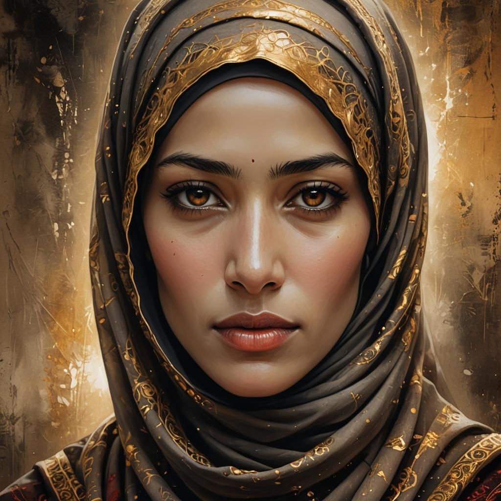 Figure in Hijab: Digital Matte Painting in Sepia Tones