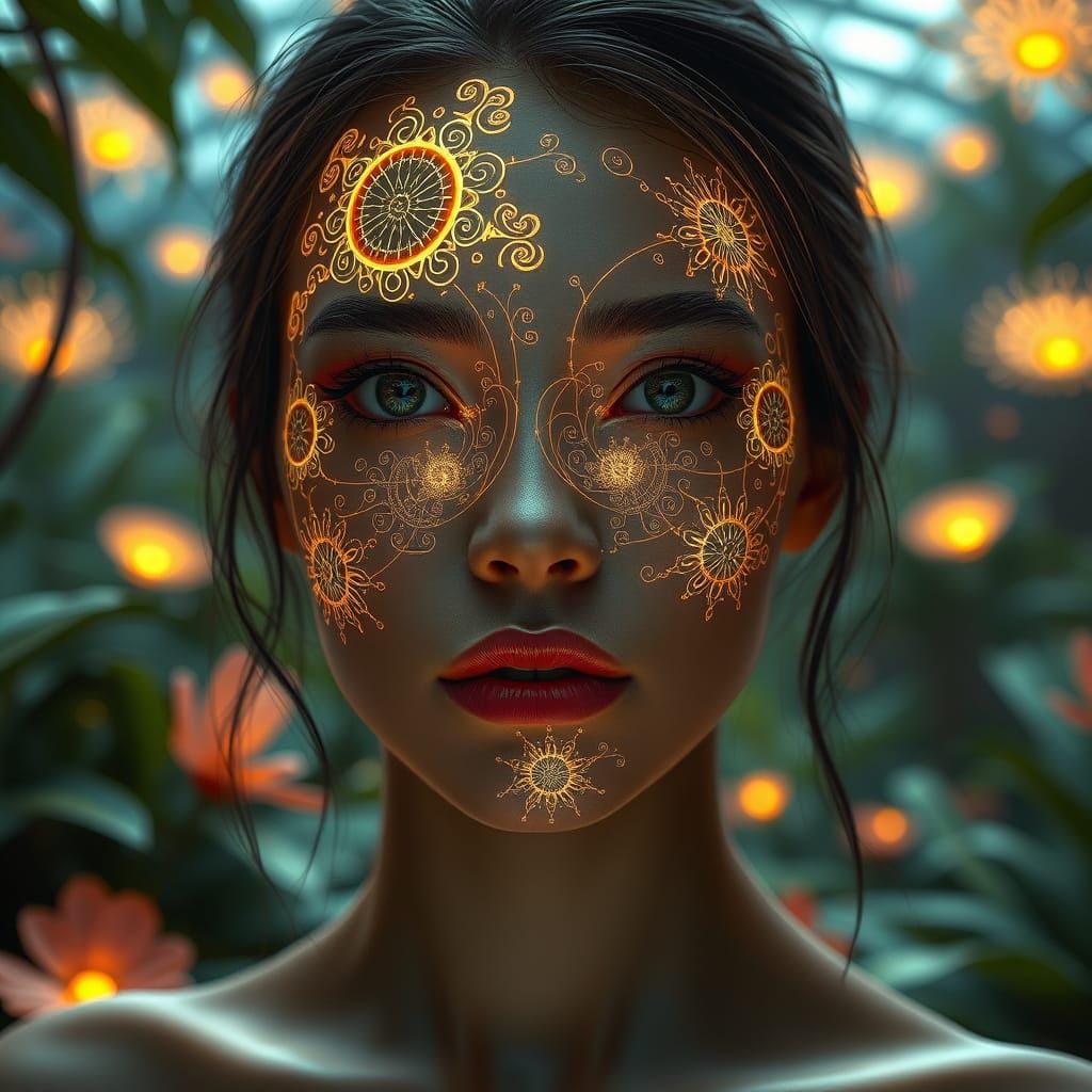Fractal Woman in Futuristic Garden: Digital Art