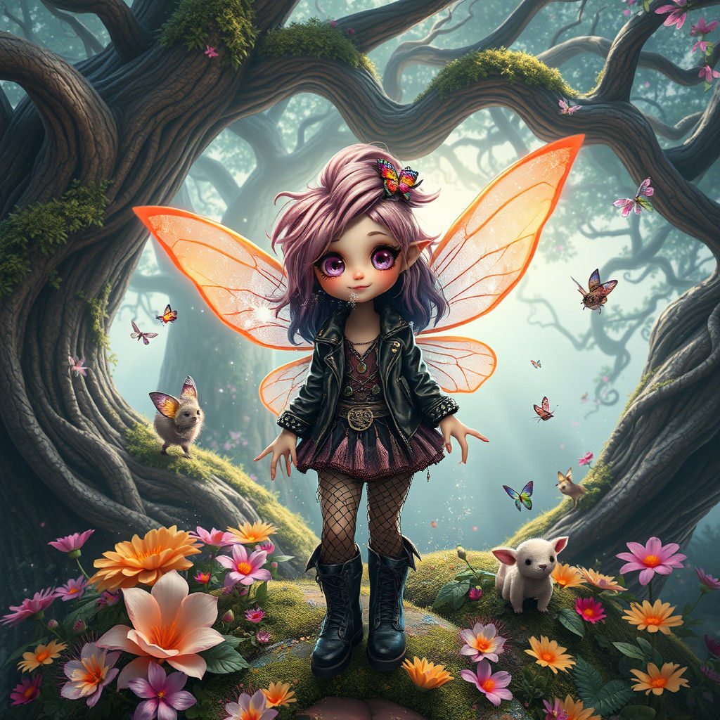 Punk Fairy Dusting Flowers: Digital Art