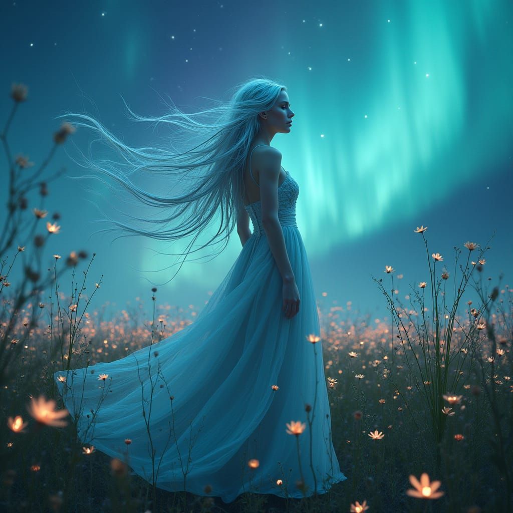 Glamour Model in Bioluminescent Field, Hyperrealism