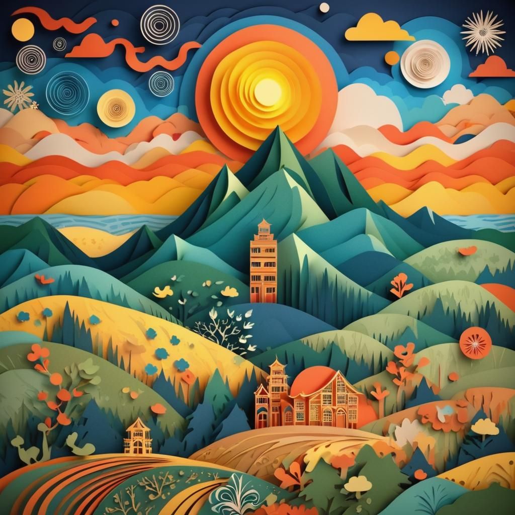 Detailed Layered Papercut Kirigami in 3D Shading