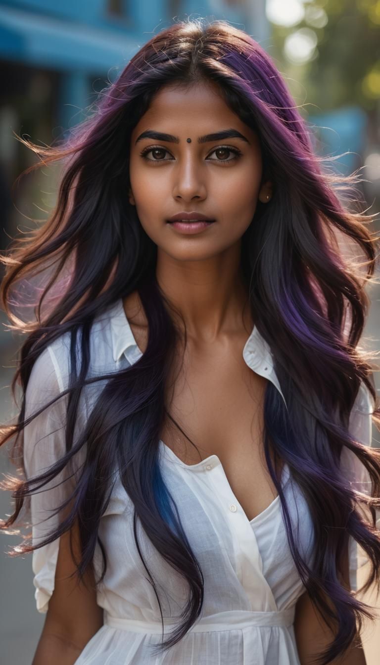 Portrait of Modern Indian Woman with Colorful Hair