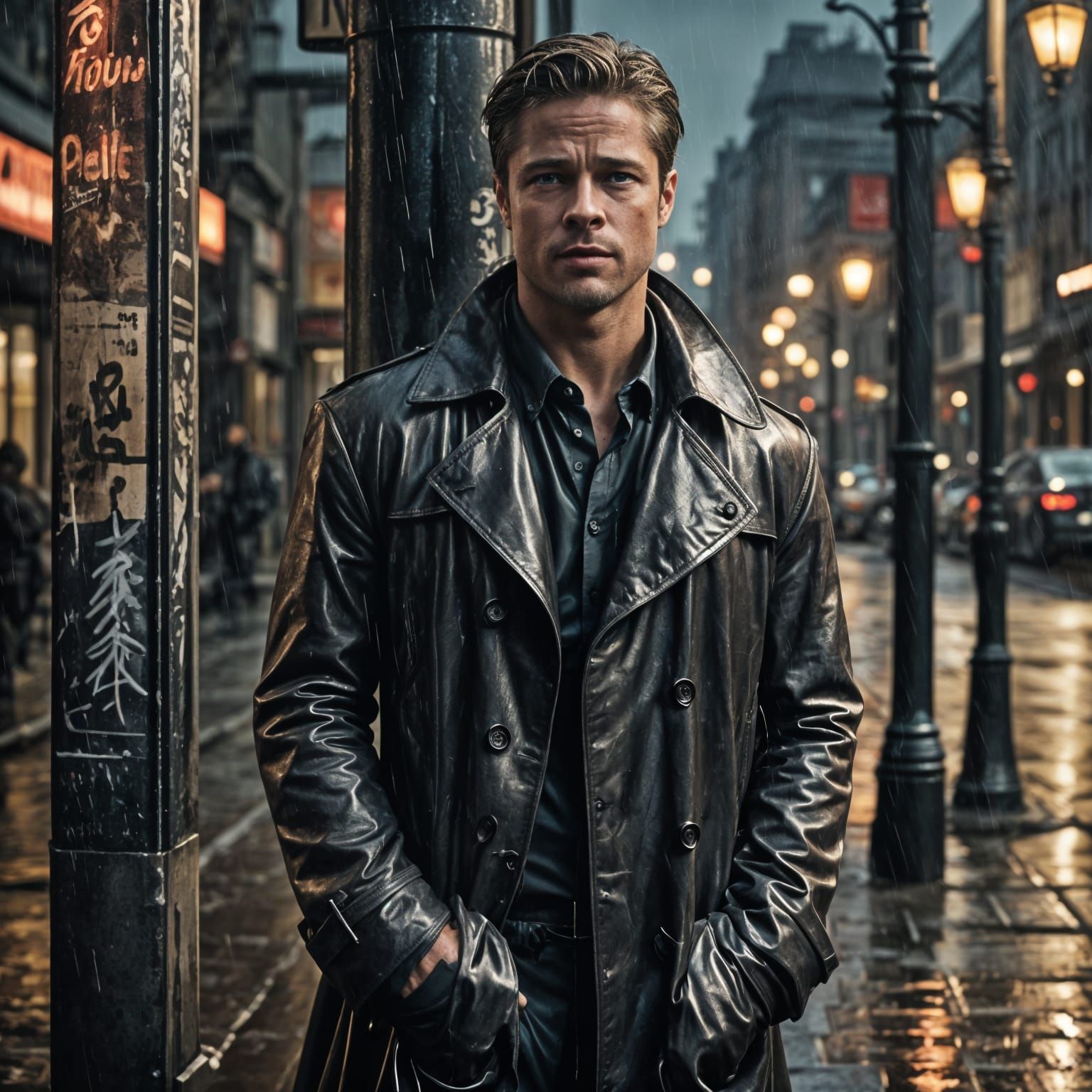 Vampire Figure Leaning in Dimly Lit Street