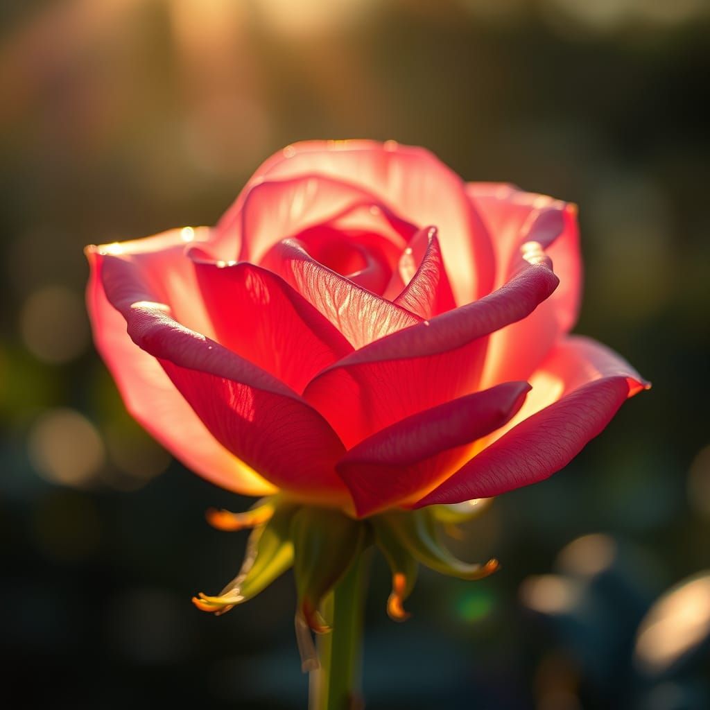 Glass Rose in Morning Sun: Hyperrealistic HDR Image