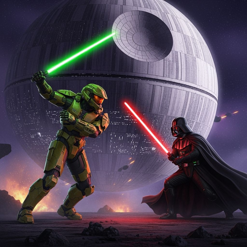 Master Chief vs Darth Vader Lightsaber Duel Near Death Star