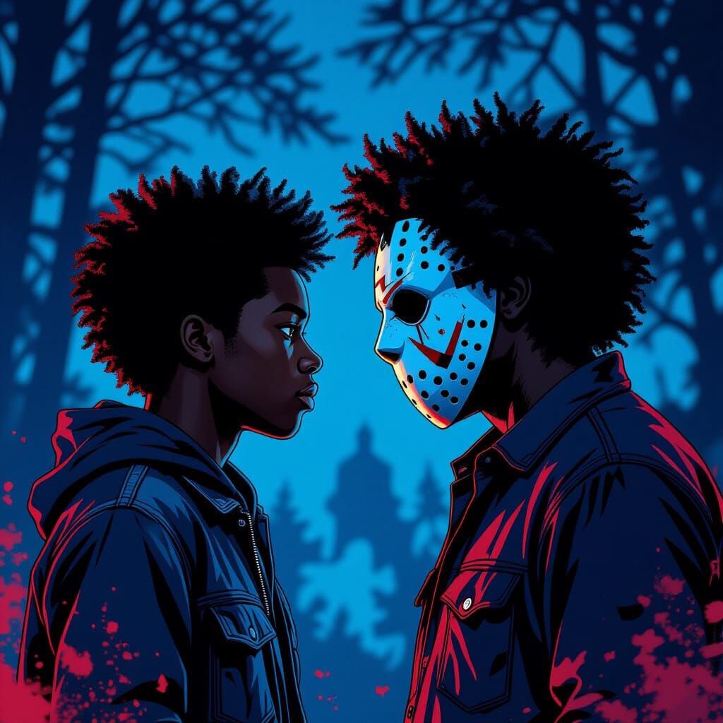 African American College Boy Confronts Jason Voorhees Poster