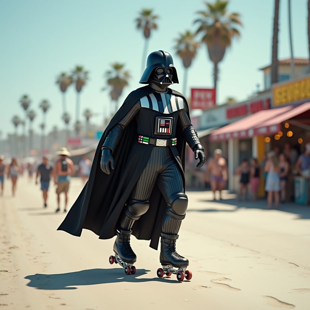 Darth Vader Cruises California Beach in Rollerblades