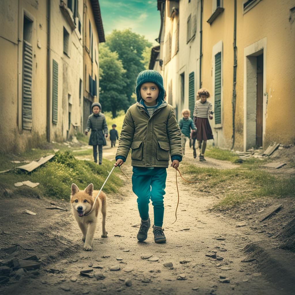 Eerie Masked Children in a Cinematic Film Still