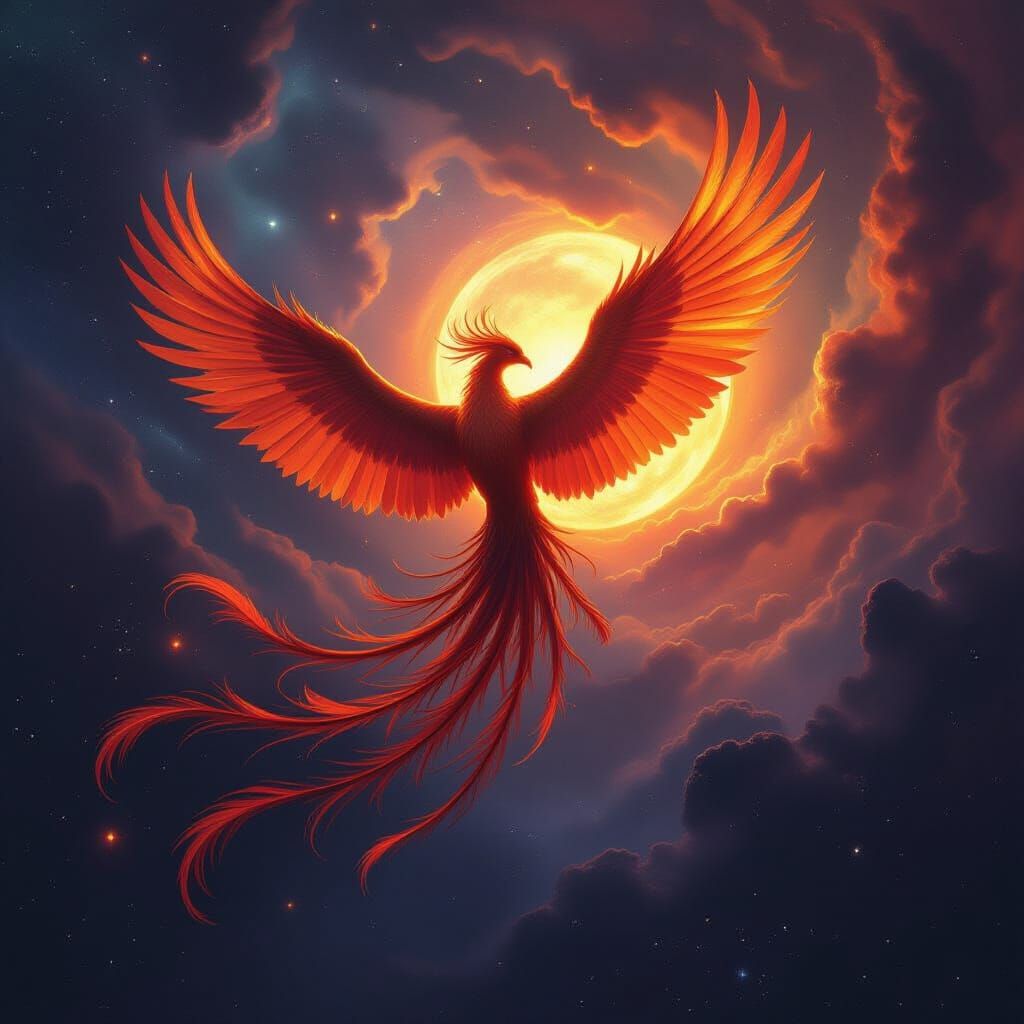 Majestic Phoenix Soars Through Cosmic Nebula in Fantasy Art ...