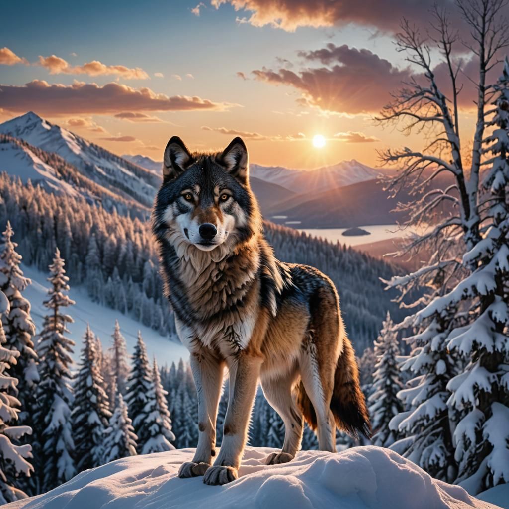 Wolf on Snowy Mountain: Fantasy Concept Art