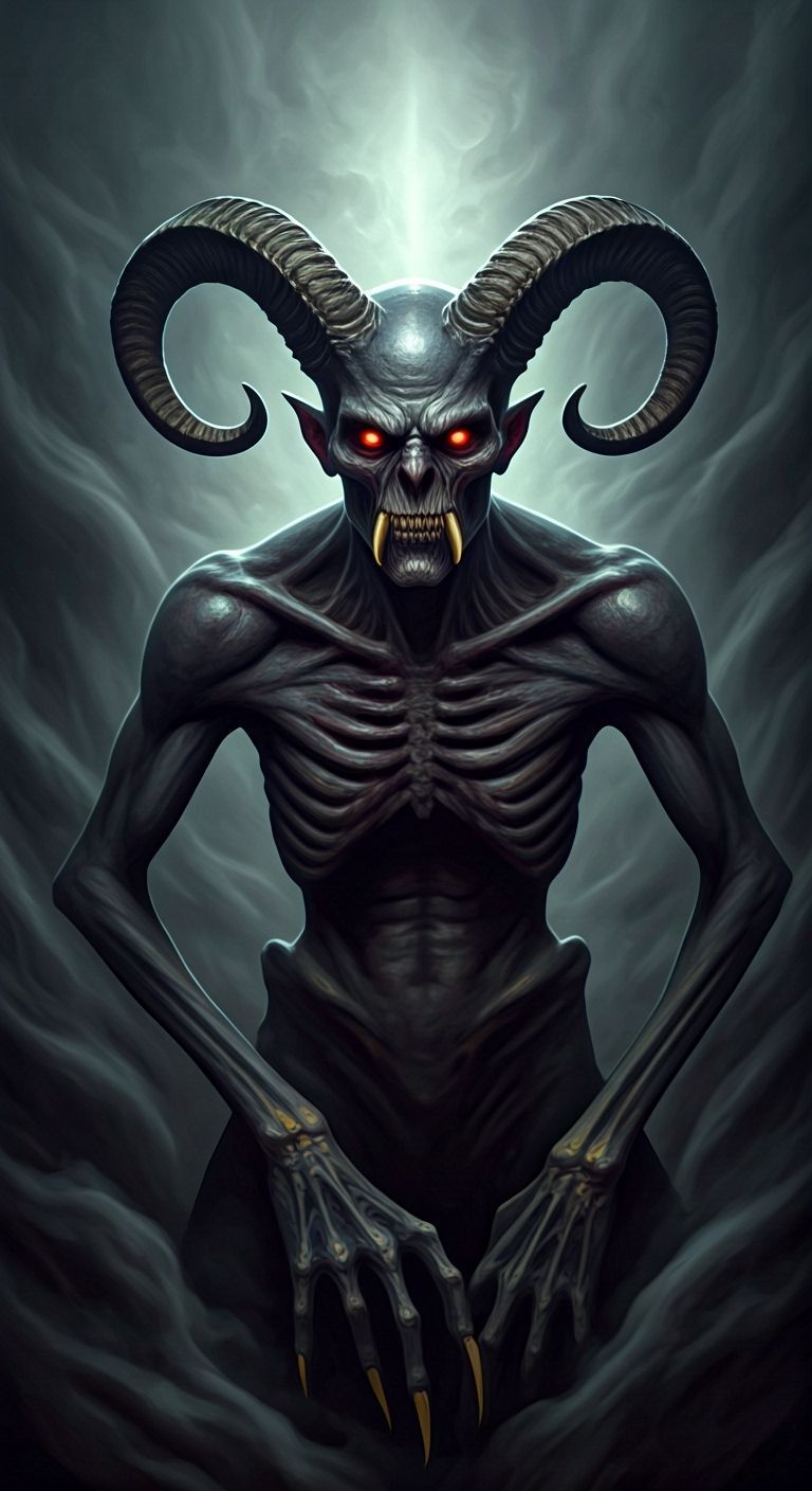 Dark Blue Demon Emerging From Smoke In Matte Painting Style