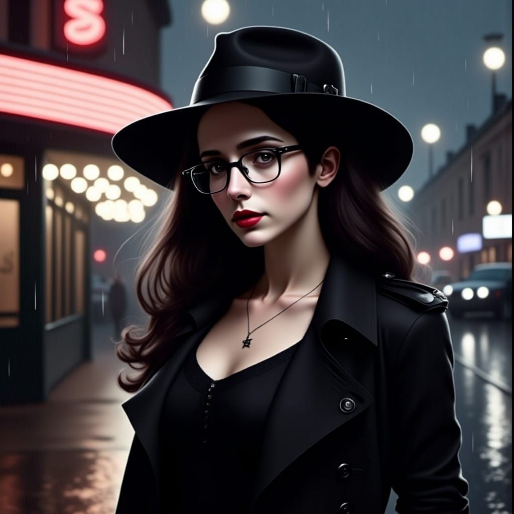 Jewish Woman in Fedora Outside Movie Theater