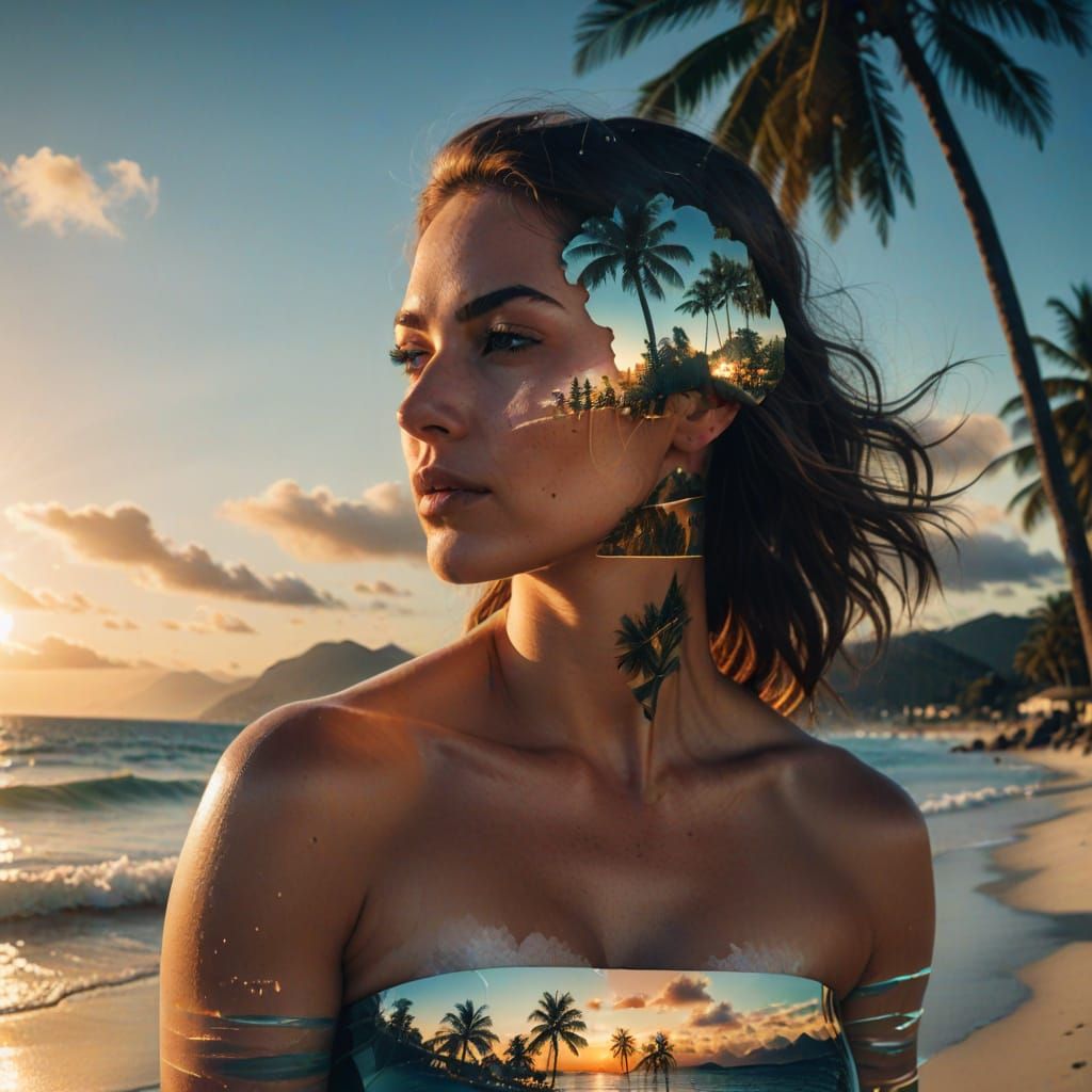 Dreamlike Double Exposure: Tropical Beach Overlay
