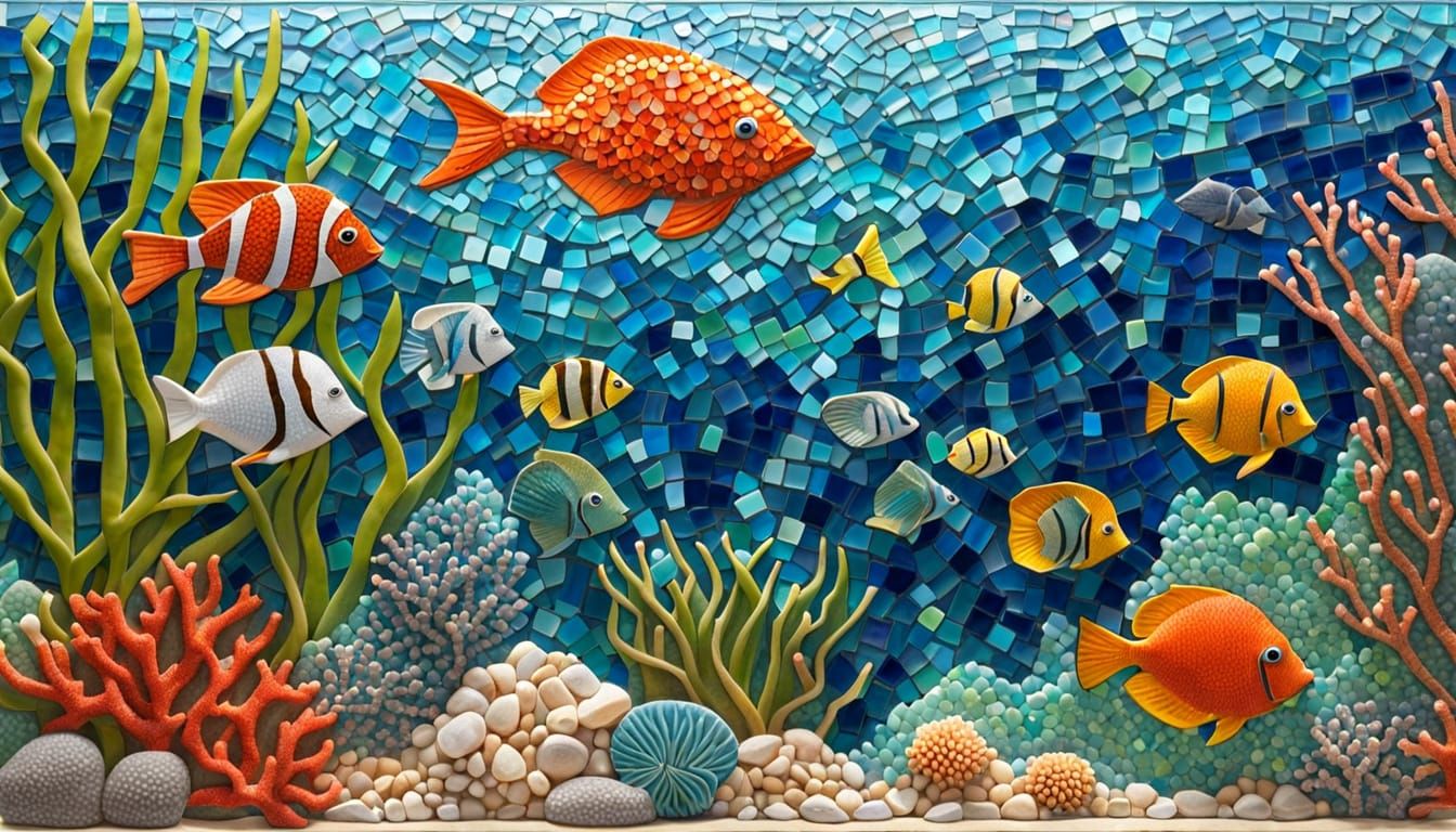 Vibrant Marine Life Mosaic of Coral Reefs