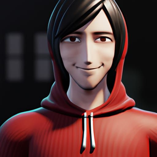 Anime Style Portrait of Man in Black Hoodie