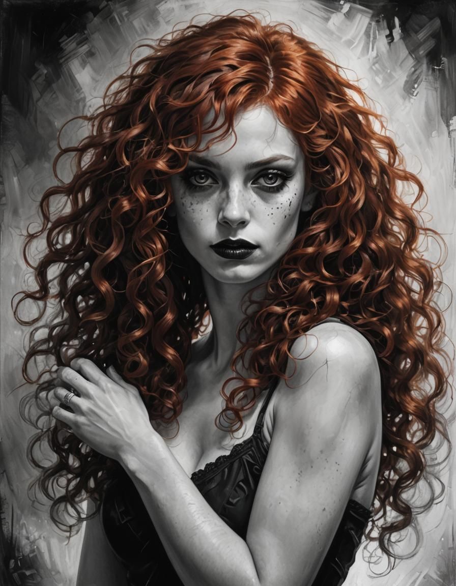 Redhead Goth Woman Portrait in Razumov Style