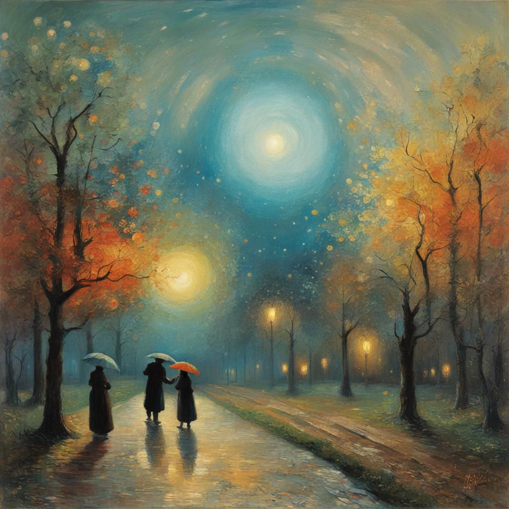 Atmospheric Neo-Impressionist Painting with Colorful Backgro...