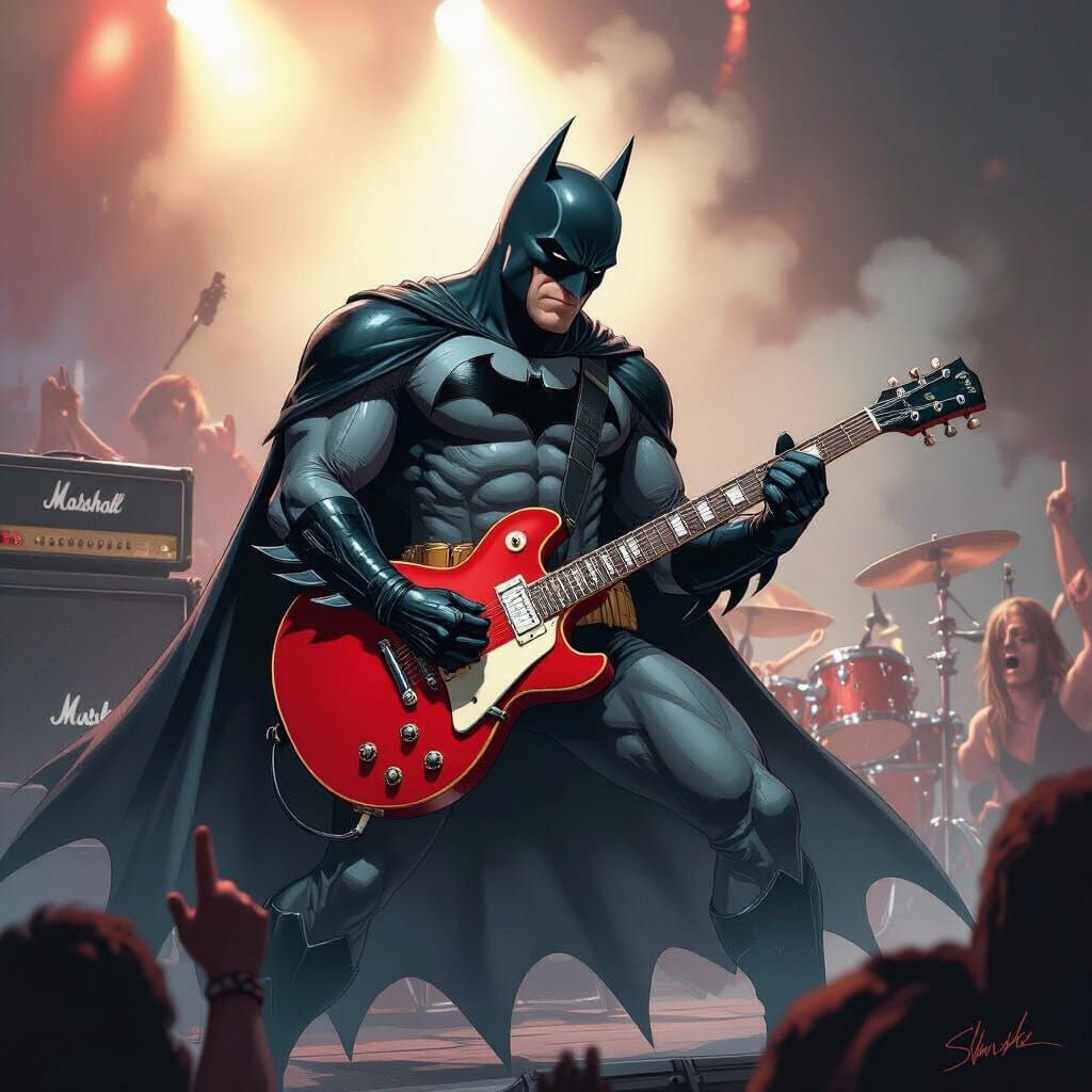 Batman Shreds Guitar in Heavy Metal Concert