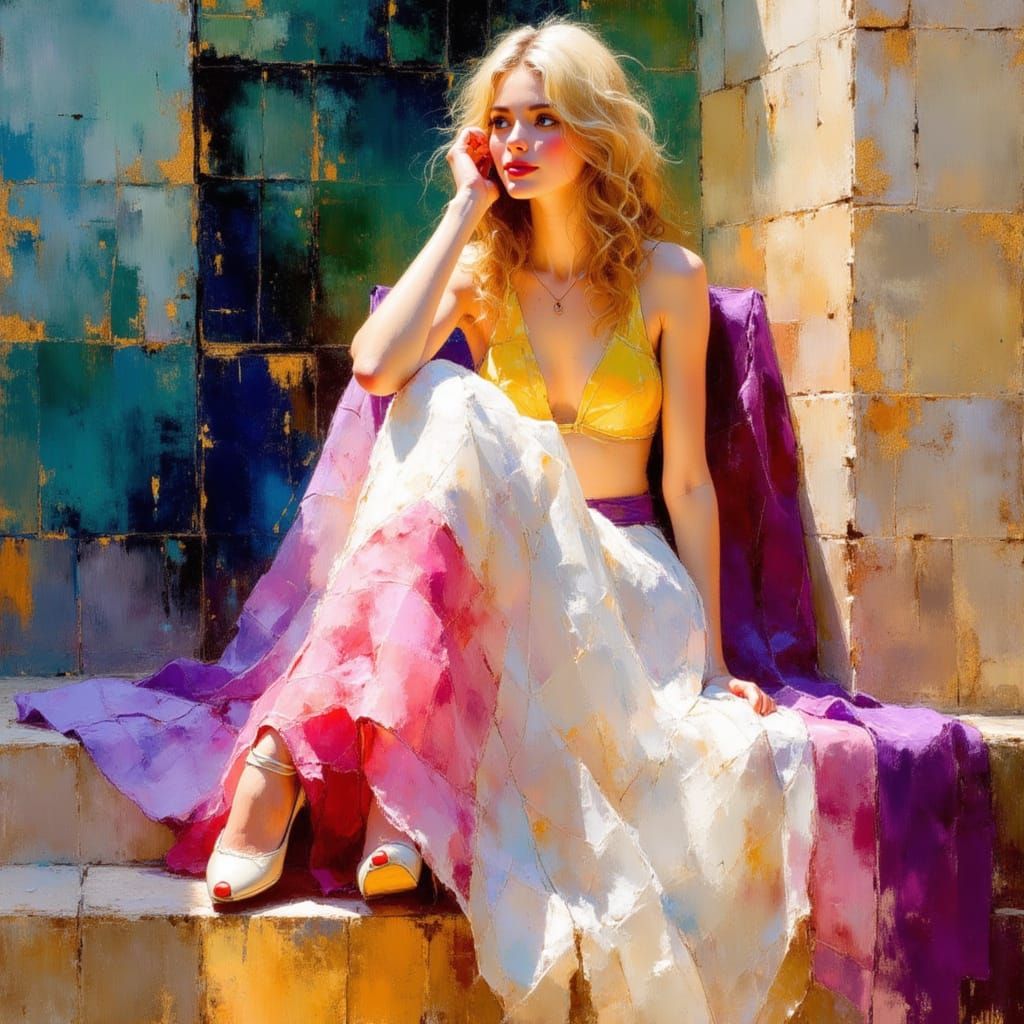 Dreamy Portrait of a Blonde Woman Amidst a Golden Forest