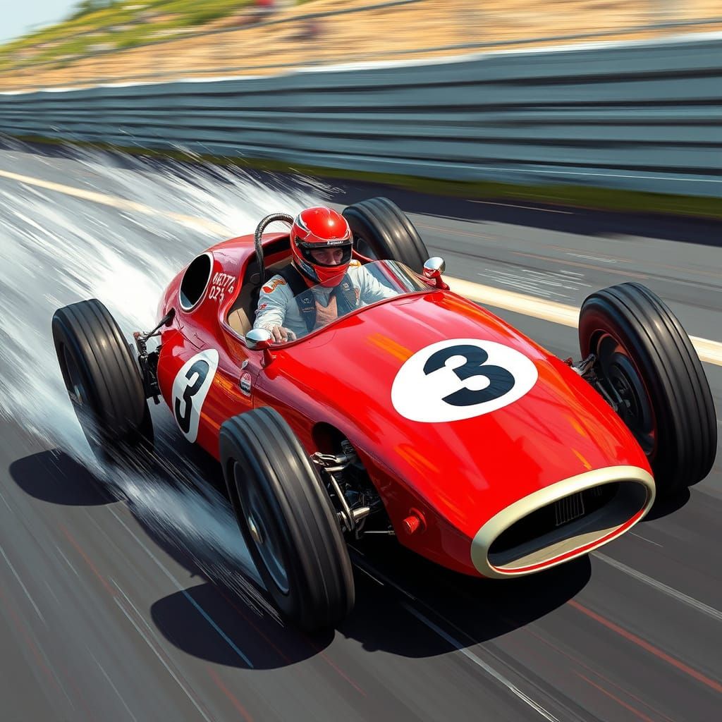 Poster of a red barchetta racing car by Neil Leifer --v 7