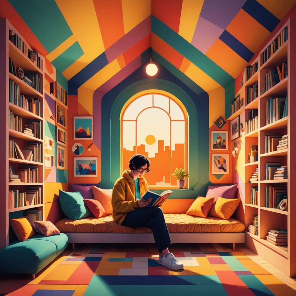 Cozy Reading Nook in Pop Art Style
