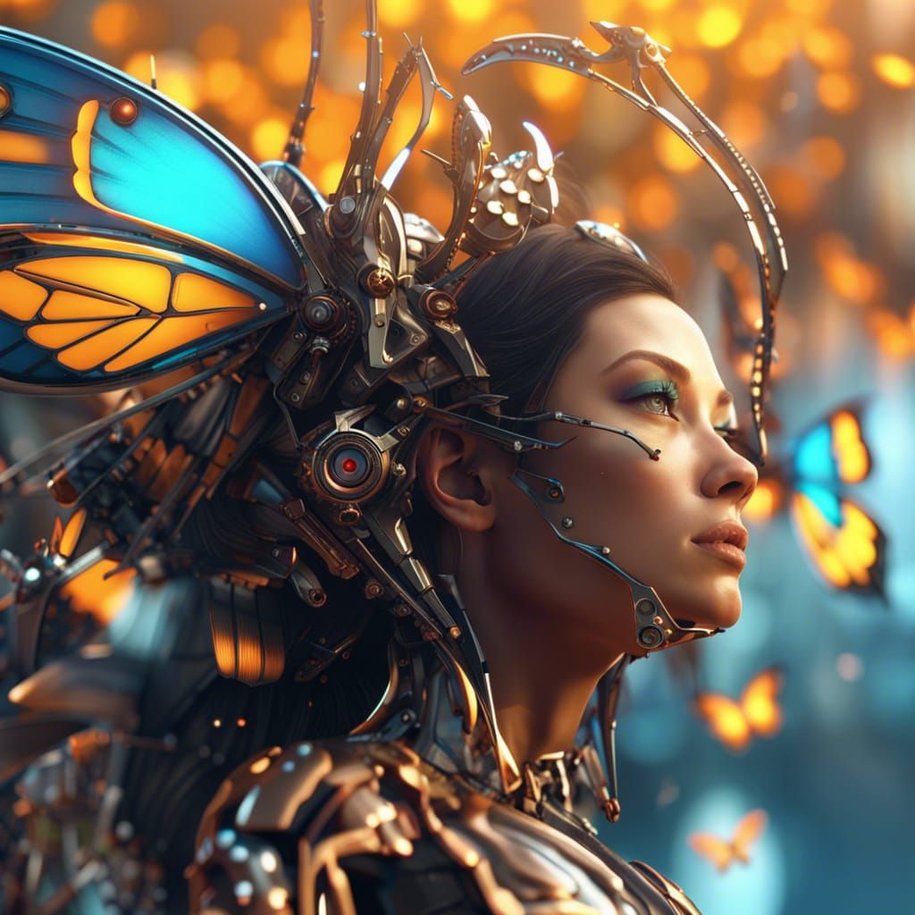 Futuristic Sci-Fi Butterfly Woman in Flight
