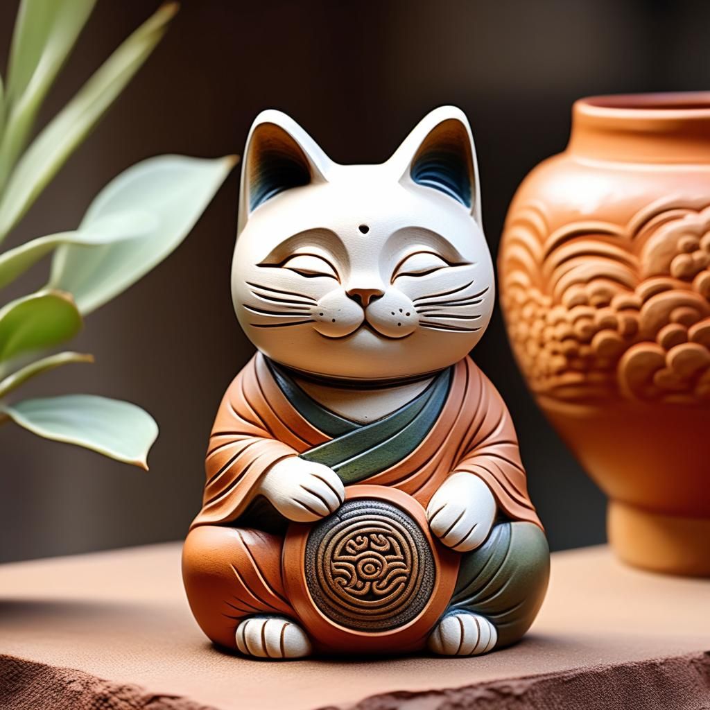 Ceramic Nyanko Sensei Terracotta Pottery