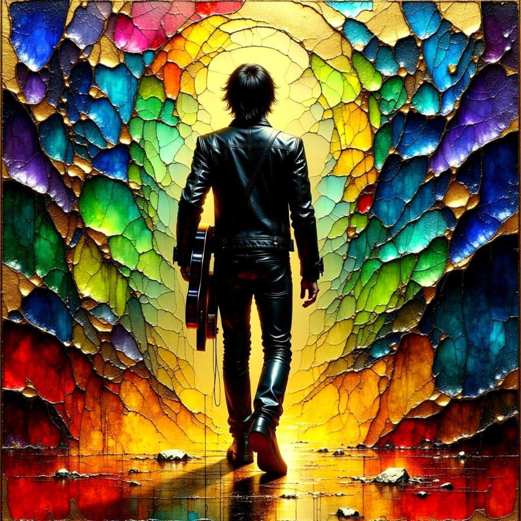 Surreal Blues Musician in Crinkled Metallics