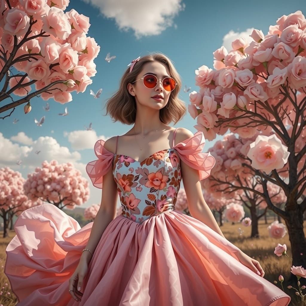 Hyper-Feminine Digital Painting of a Young Woman in Pastel P...